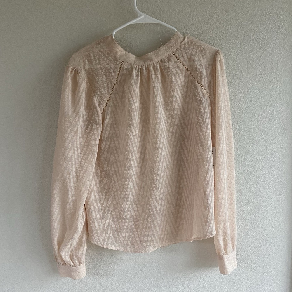Free People Anthropologie Blouse Sheer Chevron Small Petite Top‎ NWT Light Peach